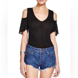 Free People Cold Shoulder Bittersweet Linen Tee, Size XS